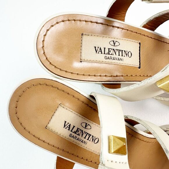 VALENTINO Rockstud White Gladiator Heels Size 37 Sandal Ankle Wrap Tie Lace Up - Picture 6 of 12